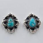 White Water Turquoise 0.75" 925 Sterling Silver Stud Earrings (REXT32-74)