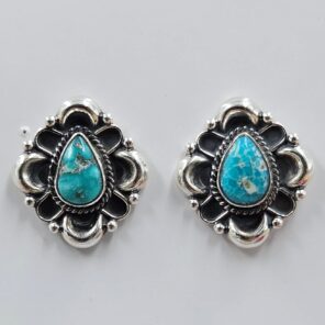White Water Turquoise 0.75" 925 Sterling Silver Stud Earrings (REXT32-74)