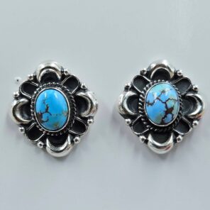White Water Turquoise 0.75" 925 Sterling Silver Stud Earrings (REXT32-70)