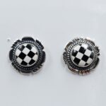Black Onyx Checkerboard 0.6" 925 Sterling Silver Stud Earrings (REXT36-175)