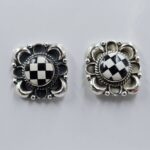 Black Onyx Checkerboard 0.75" 925 Sterling Silver Stud Earrings (REXT36-176)