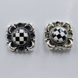 Black Onyx Checkerboard 0.75" 925 Sterling Silver Stud Earrings (REXT36-176)