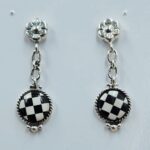 Black Onyx Checkerboard 1.25" 925 Sterling Silver Stud Earrings (REXT36-177)
