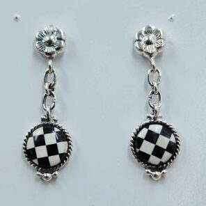 Black Onyx Checkerboard 1.25" 925 Sterling Silver Stud Earrings (REXT36-177)
