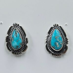White Water Turquoise 0.75" 925 Sterling Silver Stud Earrings (REXT32-66)