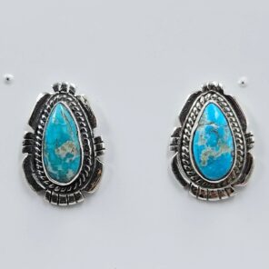White Water Turquoise 0.75" 925 Sterling Silver Stud Earrings (REXT32-67)