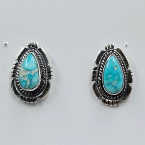 White Water Turquoise 0.75" 925 Sterling Silver Stud Earrings (REXT32-68)