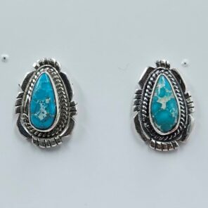 White Water Turquoise 0.75" 925 Sterling Silver Stud Earrings (REXT32-69)