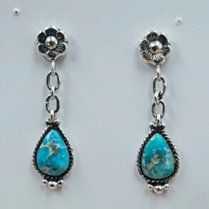 White Water Turquoise 1.25" 925 Sterling Silver Stud Earrings (REXT32-81)