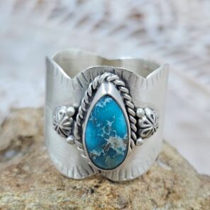 White Water Turquoise Matt Finish Size US 10 925 Sterling Silver Ring (REXT88-225)
