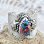 Pink Dahlia Turquoise Matt Finish Size US 11 925 Sterling Silver Ring (REXT88-206)