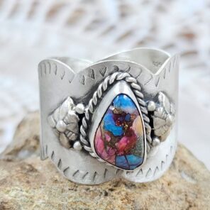 Pink Dahlia Turquoise Matt Finish Size US 11 925 Sterling Silver Ring (REXT88-206)