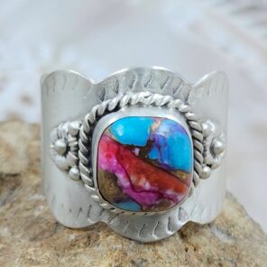 Pink Dahlia Turquoise Matt Finish Size US 10 925 Sterling Silver Ring (REXT88-207)