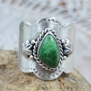 Yungai Green Turquoise Matt Finish Size US 8 925 Sterling Silver Ring (REXT88-205)