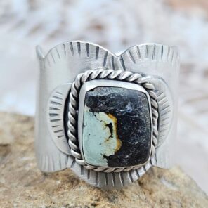 Black Jack Turquoise Matt Finish Size US 10 925 Sterling Silver Ring (REXT88-236)