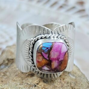 Pink Dahlia Turquoise Matt Finish Size US 11 925 Sterling Silver Ring (REXT88-212)