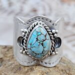 White Water Turquoise Matt Finish Size US 10 925 Sterling Silver Ring (REXT88-226)
