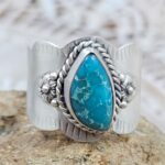 White Water Turquoise Matt Finish Size US 11 925 Sterling Silver Ring (REXT88-227)