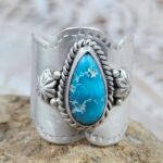 White Water Turquoise Matt Finish Size US 8 925 Sterling Silver Ring (REXT88-223)