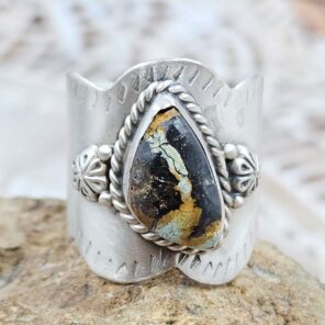 Black Jack Turquoise Matt Finish Size US 8 925 Sterling Silver Ring (REXT88-234)