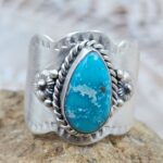 White Water Turquoise Matt Finish Size US 9 925 Sterling Silver Ring (REXT88-224)