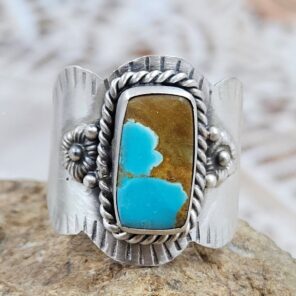 Mine 8 Turquoise Matt Finish Size US 8 925 Sterling Silver Ring (REXT88-233)