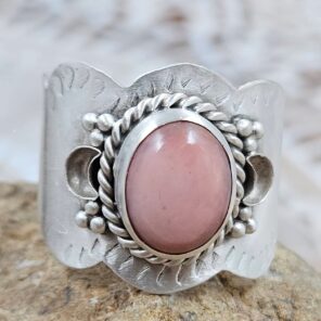 Pink Opal Matt Finish Size US 11 925 Sterling Silver Ring (REXT88-246)