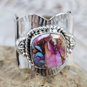 Pink Dahlia Turquoise Size US 9 Sterling Silver Ring (RS7-375)