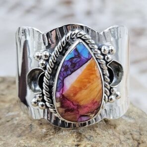 Pink Dahlia Turquoise Size US 10 Sterling Silver Ring (RS7-377)