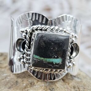 Black Jack Turquoise Size US 11 Sterling Silver Ring (RS7-385)