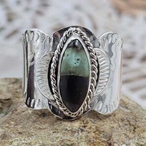 Black Jack Turquoise Size US 11 Sterling Silver Ring (RS7-386)