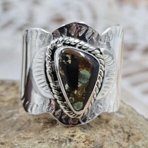 Black Jack Turquoise Size US 9 925 Sterling Silver Ring (RS7-382)