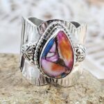 Pink Dahlia Turquoise Size US 9 Sterling Silver Ring (RS7-373)