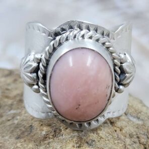 Pink Opal Matt Finish Size US 7 925 Sterling Silver Ring (REXT80-53)