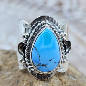 Golden Hills Turquoise Matt Finish Size US 6 925 Sterling Silver Ring (REXT88-258)