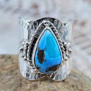 Golden Hills Turquoise Matt Finish Size US 7 925 Sterling Silver Ring (REXT88-259)