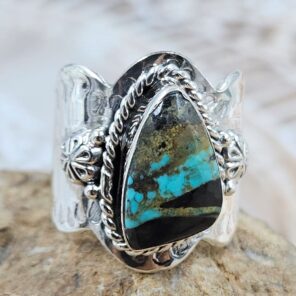 Black Jack Turquoise Size US 7 925 Sterling Silver Ring (REXT88-265)