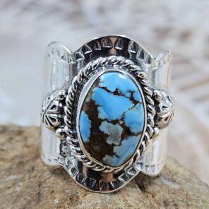 Golden Hills Turquoise Matt Finish Size US 6 925 Sterling Silver Ring (REXT88-261)