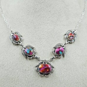 Pink Dahlia Turquoise 925 Sterling Silver Necklace (RS19-340)