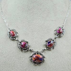 Pink Dahlia Turquoise 925 Sterling Silver Necklace (RS19-341)