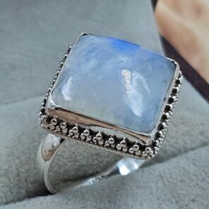 Rainbow Moonstone 925 Sterling Silver Ring (REXT111-107)