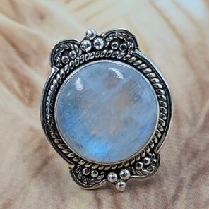 Rainbow Moonstone 925 Sterling Silver Ring (REXT111-112)