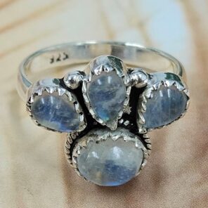 Rainbow Moonstone 925 Sterling Silver Ring (RS78-157)