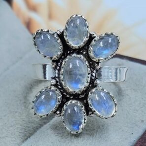 Rainbow Moonstone 925 Sterling Silver Ring (RS78-162)