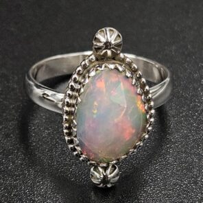 Ethiopian Opal Cut Size US 8 925 Sterling Silver Ring (REXT116-173)
