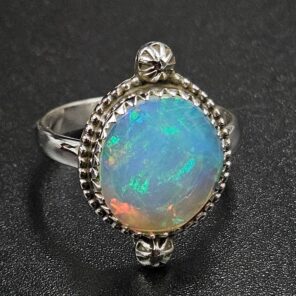 Ethiopian Opal Cut Size US 9 925 Sterling Silver Ring (REXT116-184)