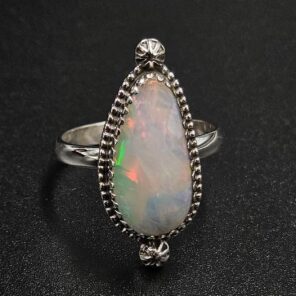 Ethiopian Opal Cut Size US 10 925 Sterling Silver Ring (REXT116-186)