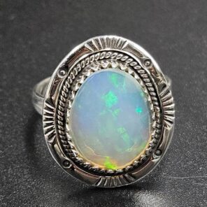 Ethiopian Opal Cut Size US 10 925 Sterling Silver Ring (REXT116-188)