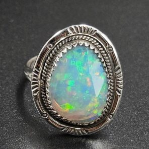 Ethiopian Opal Cut Size US 10 925 Sterling Silver Ring (REXT116-189)