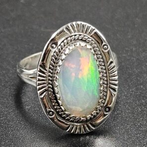 Ethiopian Opal Rose Cut Size US 9 925 Sterling Silver Ring (REXT116-194)